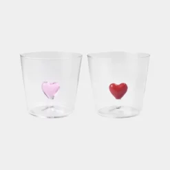 Glas Deco Heart 2 st röd/rosa